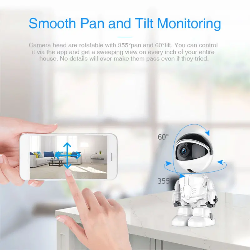 1pc mini robot 1080p wifi ip camera indoor dome auto body tracking baby monitor night vision mobile remote view security cctv camera details 7