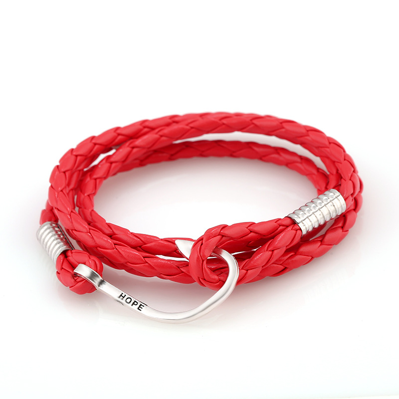 2pcs Nautical Fish Hook Multilayer Cord Nylon Rope Mens Womens Cuff  Bracelet 