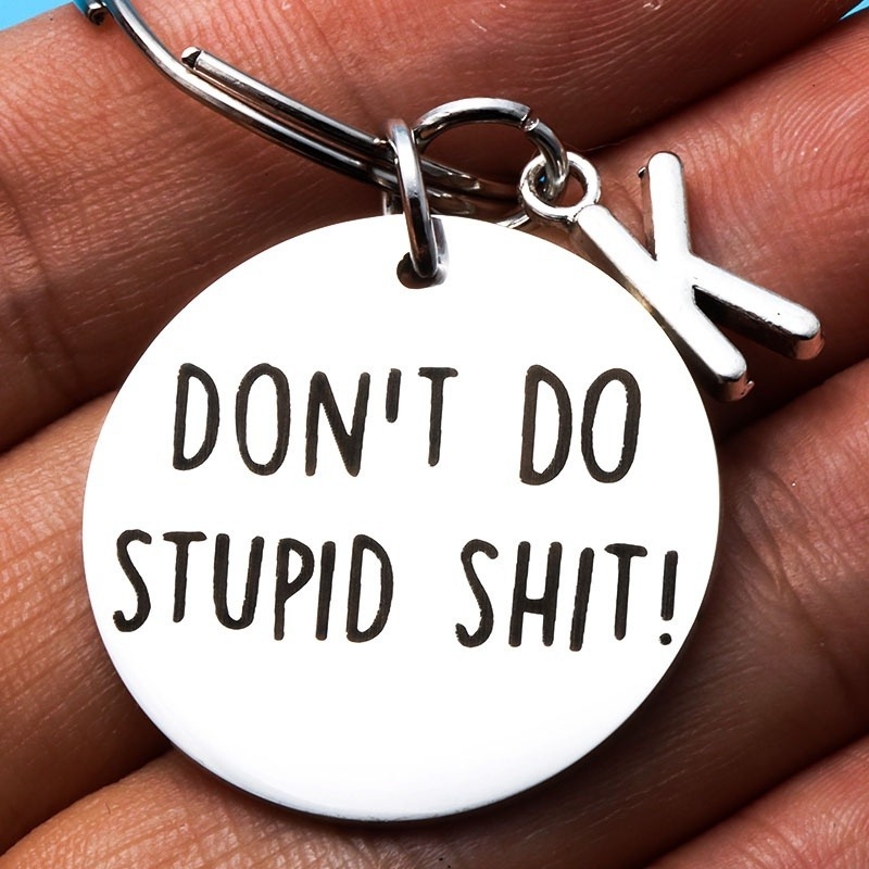 Safe Don't Stupid Hand Stamped Keychain Cute Couples - Temu