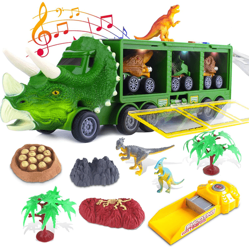 Dinosaur Toy Trucks Carrier For Kids, Dinosaur Toys Set With Light Sound For Boys Girls, Dinosaur Transporter Toy With Cars Launcher Track, Dino Park Pretend Toy Kids Gifts For 3 4 5 6 7 8 Years Old