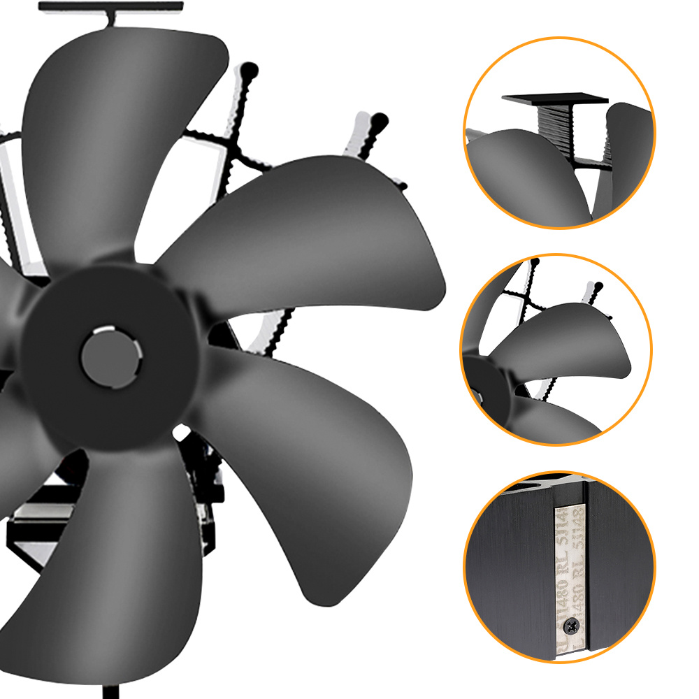 Randaco Stove Fan Ventilador de estufa de leña de 6 aspas con termómetro