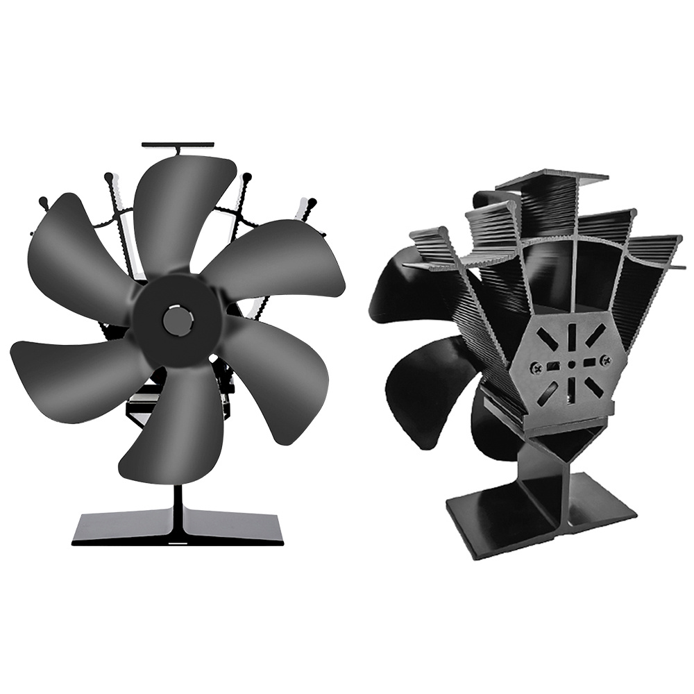 6-Blade Fireplace Stove Top Fan Thermometer +Gloves Heat Powered