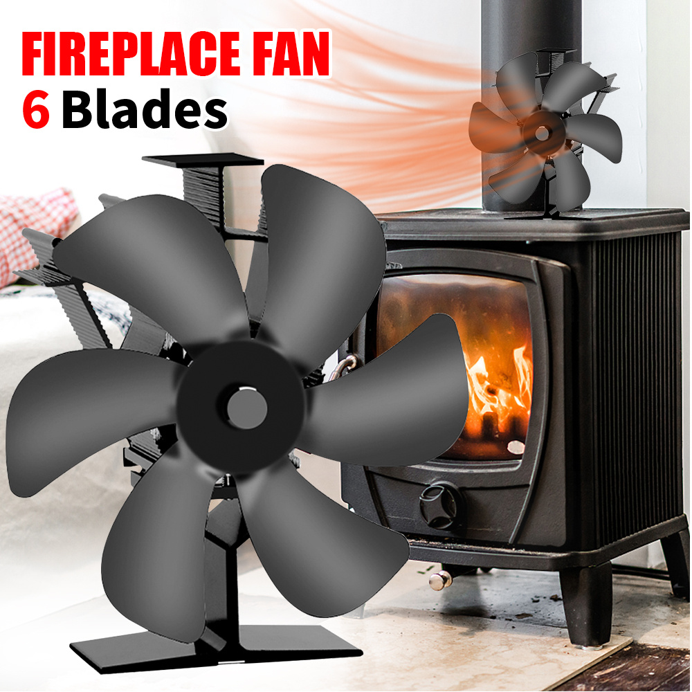 HOVTOIL 6 Blades Fireplace Fans with Thermometer, Log Burner Fan Fireplace  Tool Sets, Heat Powered Wood Stove Fans, Wood Burning Stove Fan for