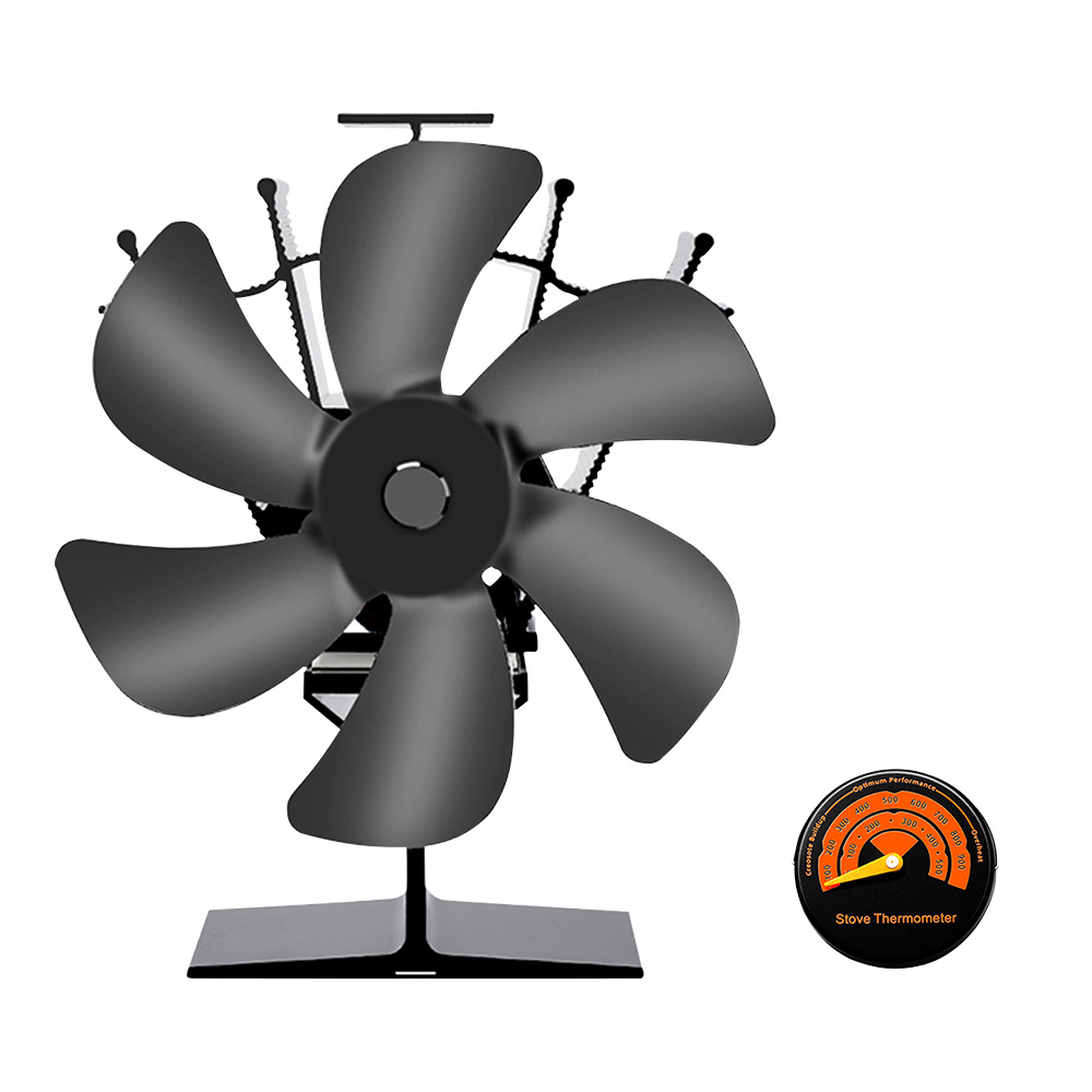 gohantee Ventilador de chimenea de 6 aspas, ventilador de estufa de calor  con termómetro para la parte superior de la estufa de leña, motores