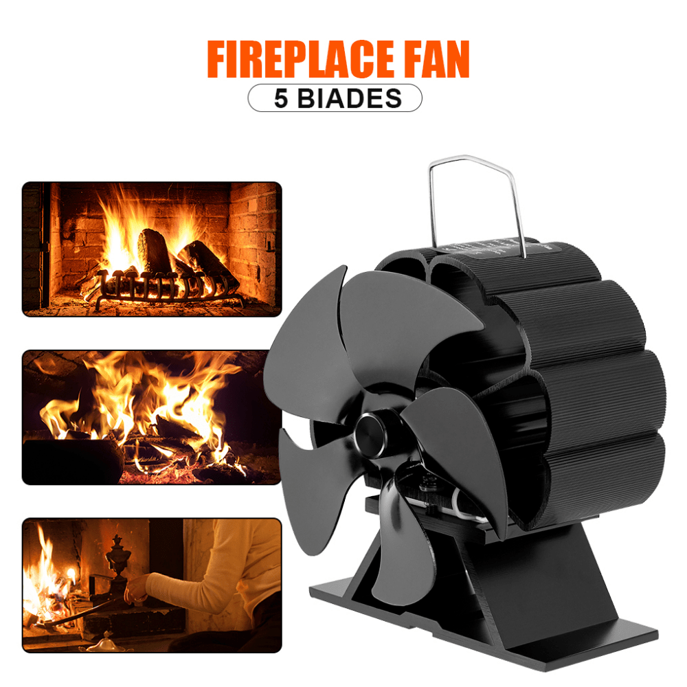 5 Blades Heat Self-Powered Wood Stove Fan Top Burner Fireplace Silent  Ecofan US