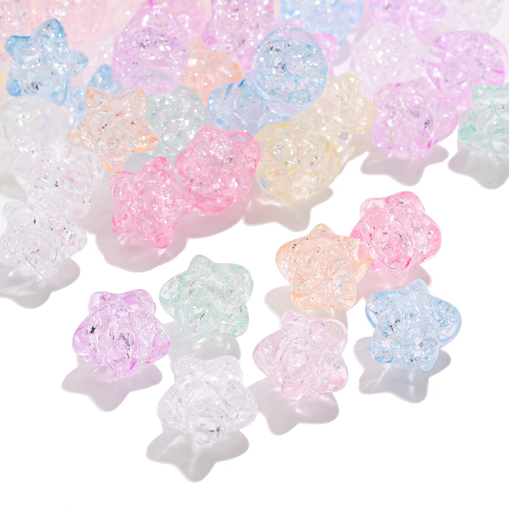 200 Mixed Candy Color Cute Acrylic Star Beads 9X9mm With White Star Center