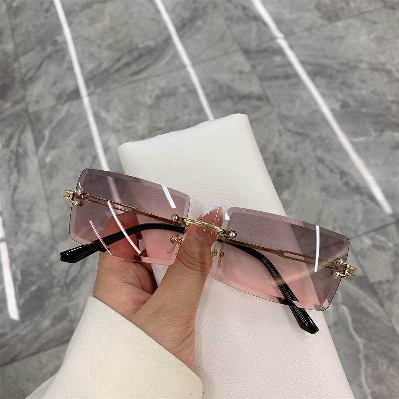 2022 Rimless Sunglasses Women Brand Design Gradient Color Sun Glasses