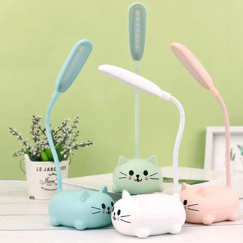 1pc adjustable table lamp cartoon cute cat night light usb rechargeable led table light child eye protection warm white desk lamp details 6