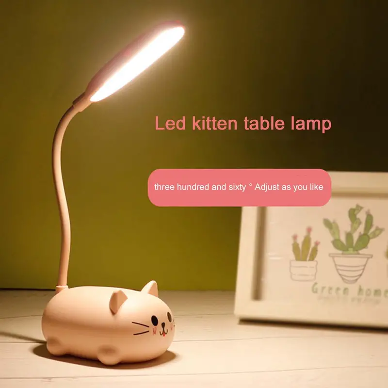 1pc adjustable table lamp cartoon cute cat night light usb rechargeable led table light child eye protection warm white desk lamp details 2
