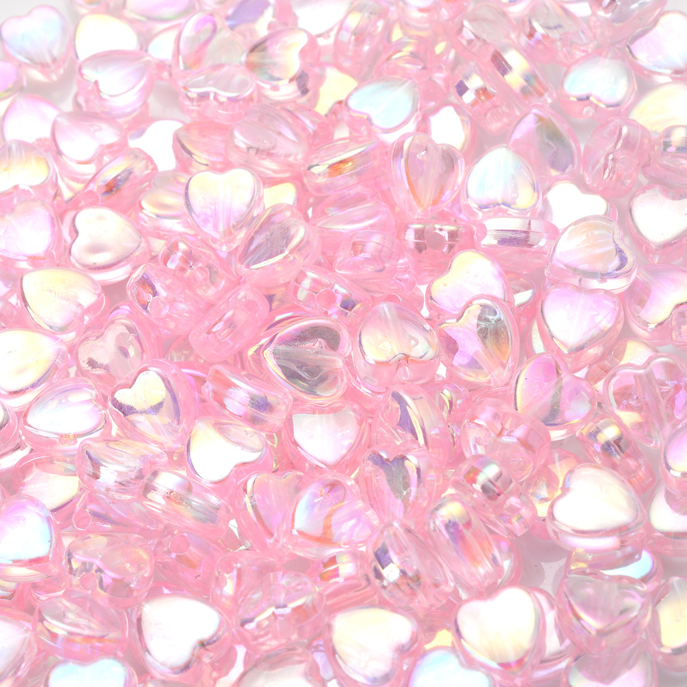 50pcs 8x4mm pink Color Glossy Love Heart Acrylic Bead Loose Spacer Beads  For Jewelry Making DIY Bracelet Accessories