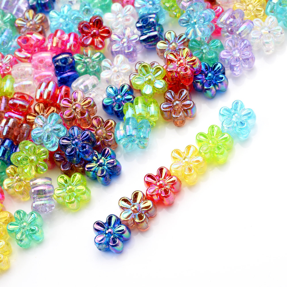 Charms Beads or Spacers 5 Multicolor Flowers For Bracelets Necklaces Etc.  New