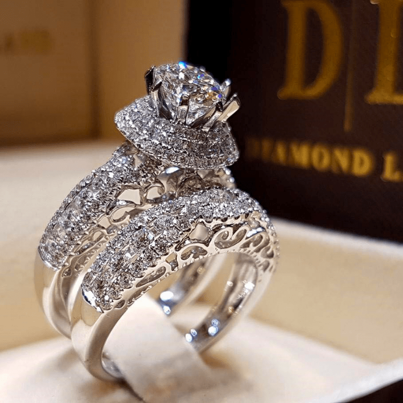 Crystal Female Big Zircon Stone Ring Set Fashion Bridal - Temu