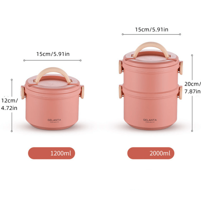 1pc Pink Double-layer Large Capacity Insulated Lunch Box With