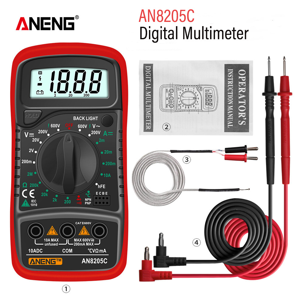 

Portable Digital Multimeter With Backlight, Ac/dc Ammeter, Volt Ohm Tester & Thermocouple - An8205c