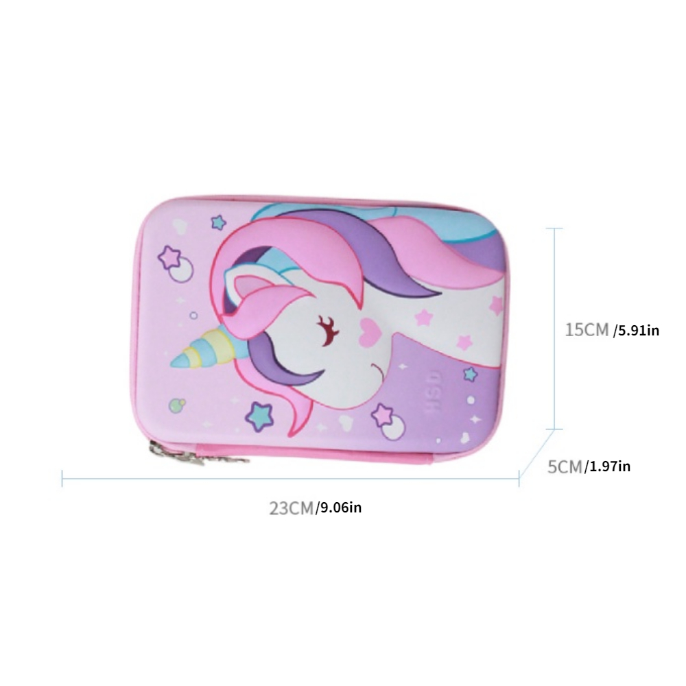 1pc Cute 3d Unicorn Printed Pencil Case, Large Capacity Zipper Hard Shell  Storage Box For Girls