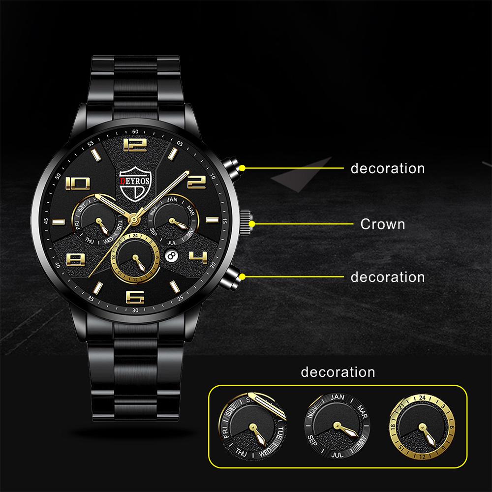 Black Men Watches Male Business Style Wristwatches Stainless Steel