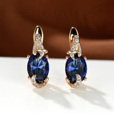 18k gold plated blue sapphire stud earrings trendy women round oval cut white blue red pink stone drop earrings anniversary claw earrings jewelry