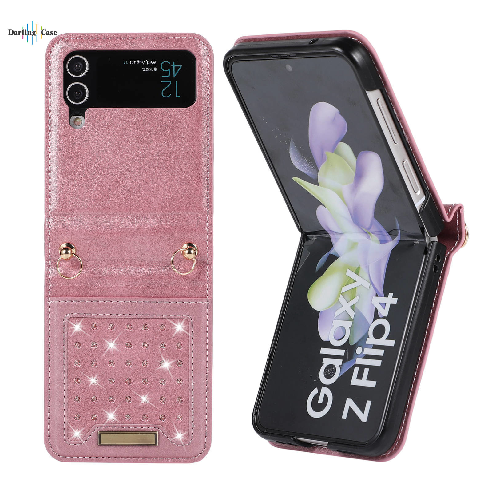 Funda Cuero Teléfono Galaxy Z Flip 4 Bling - Temu