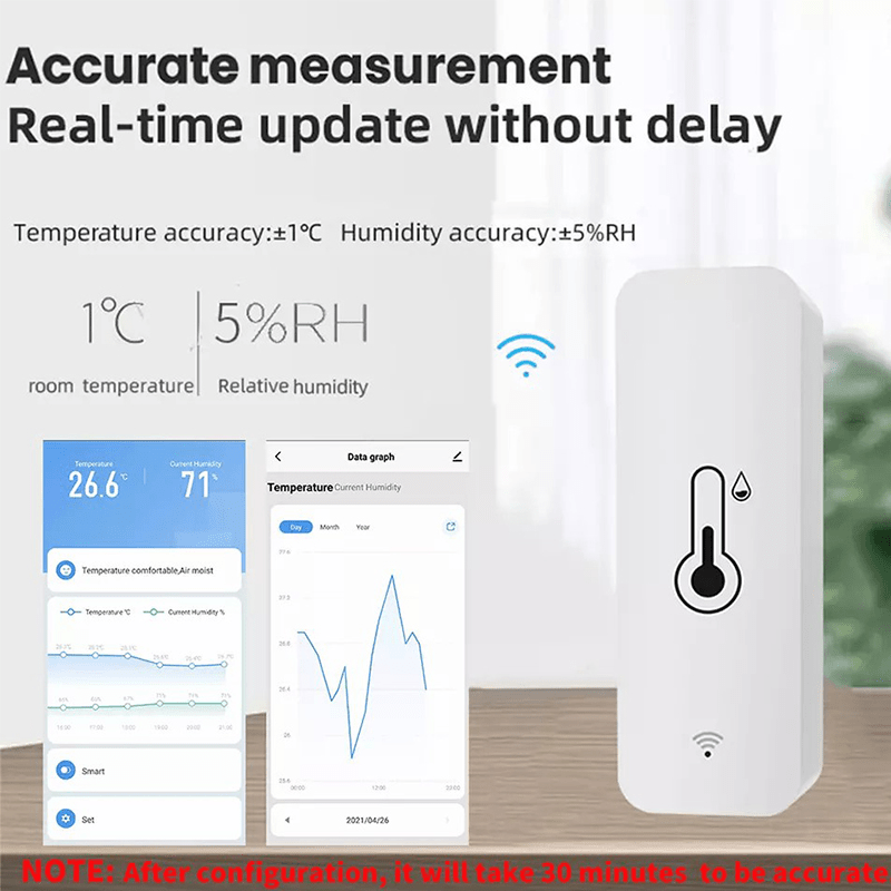 Tuya 1pc Capteur de température et d'humidité intelligent, moniteur à  distance WiFi APP pour Smart Home Smart Life, fonctionne avec Alexa, Google