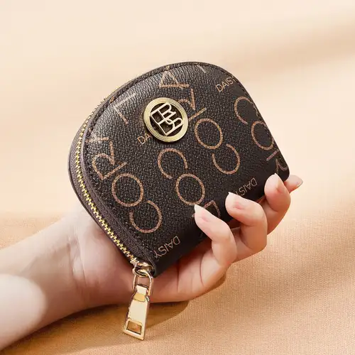 Casual Small Coin Purse, Letter Detail Zipper Card Holder