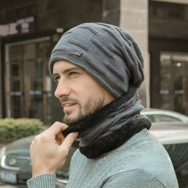 Mens New Autumn And Winter Fleece Thickening Warm Knitted Hat