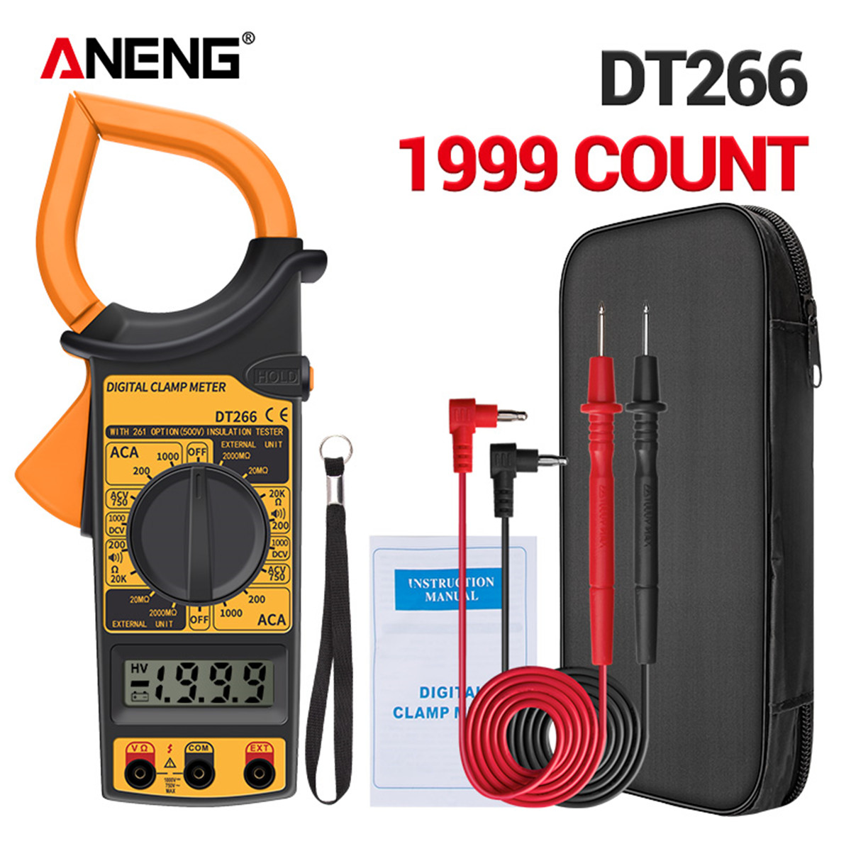 Aneng Dt266 Lcd 1999 Count Digital True Rms Professional Clamp Meter