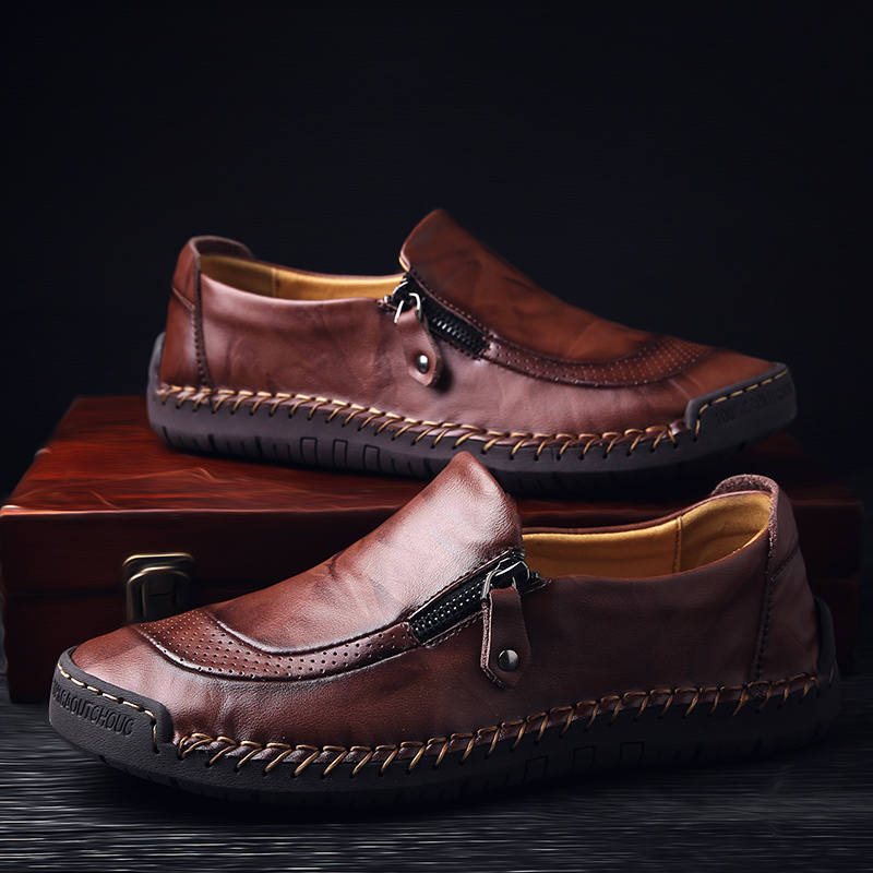 Men's Loafers Stitched Zipper Plain Color Breathable Comfortable Anti ...