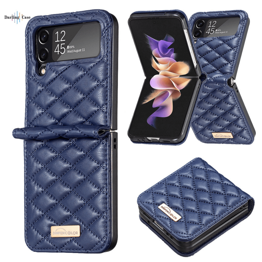 For Samsung Galaxy Z Flip5 4 5G Solid Plaid Luxury Shockproof Leather Case  Cover
