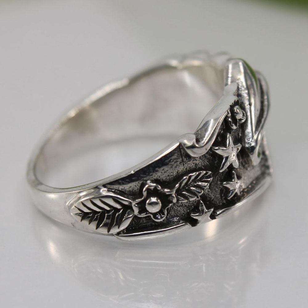 Vintage Punk Silver Mushroom Star Flower Pattern Ring for Men