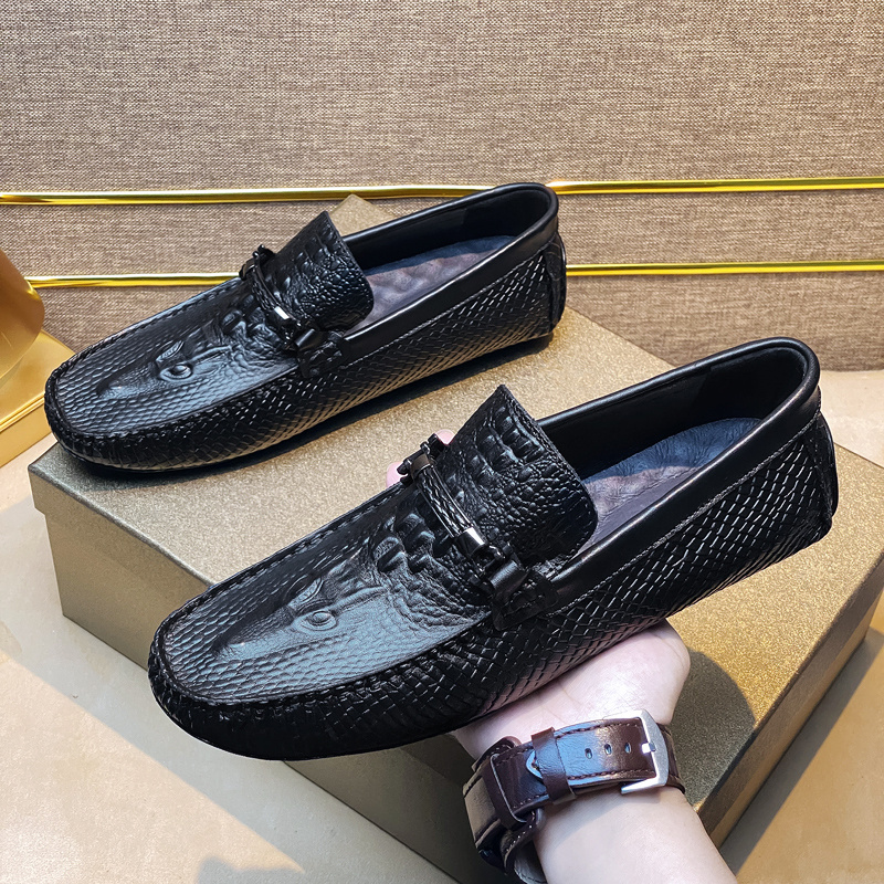 Handmade Men's Black Alligator Print Leather Shoe 