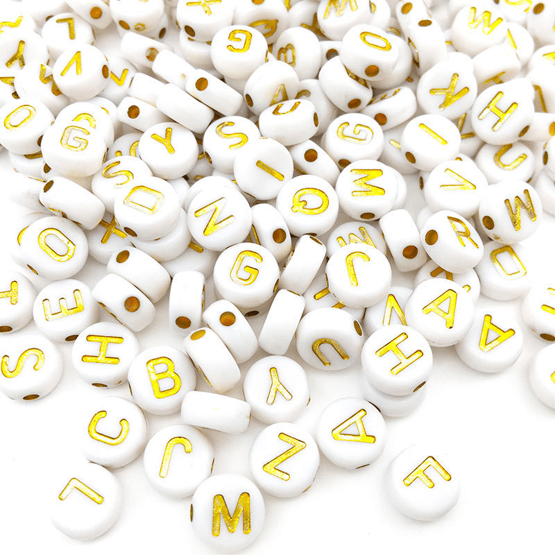 200 pcs Retro Gold Alphabet Beads Round A to Z Letter Spacers Acrylic For  Crafts
