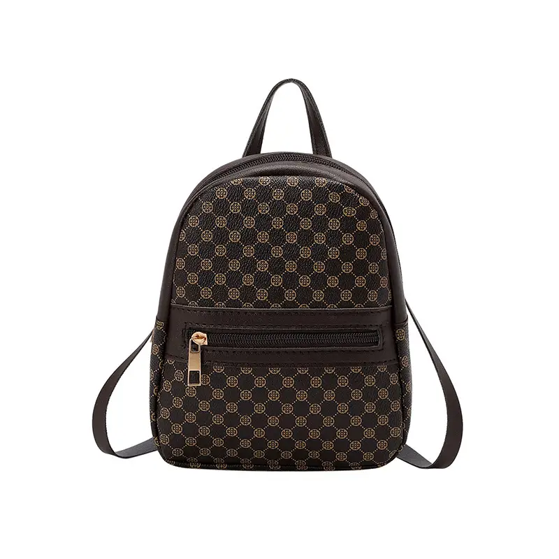 Mini Geo Pattern Zipper Backpack, Women's Trendy Faux Leather