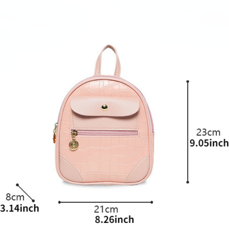 Mini Geo Pattern Zipper Backpack, Women's Fashion Faux Leather Small  Backpack For Work & School (8.66*7.08*2.55) Inch - Temu