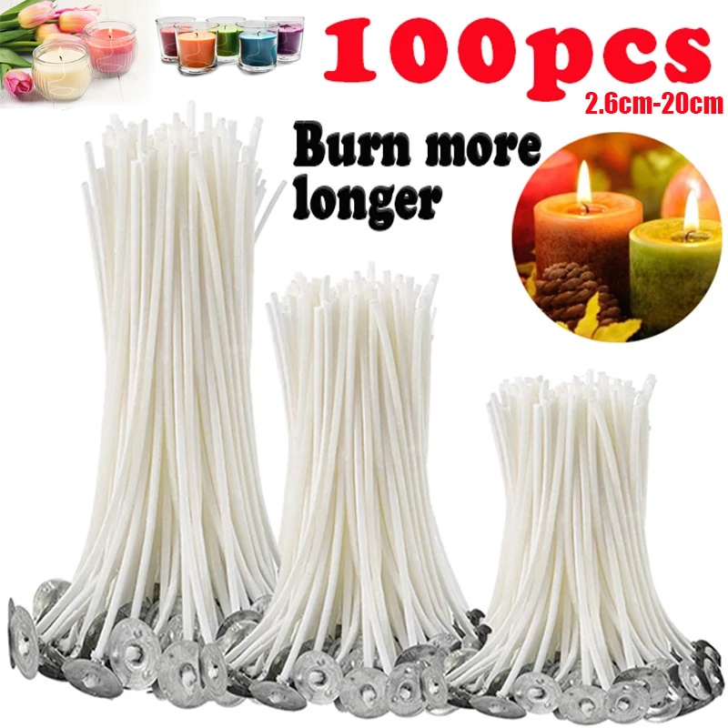 20Pcs 20cm/8 Cotton+Metal Waxed Candle Wicks Cotton Core Candle Making  Supplies
