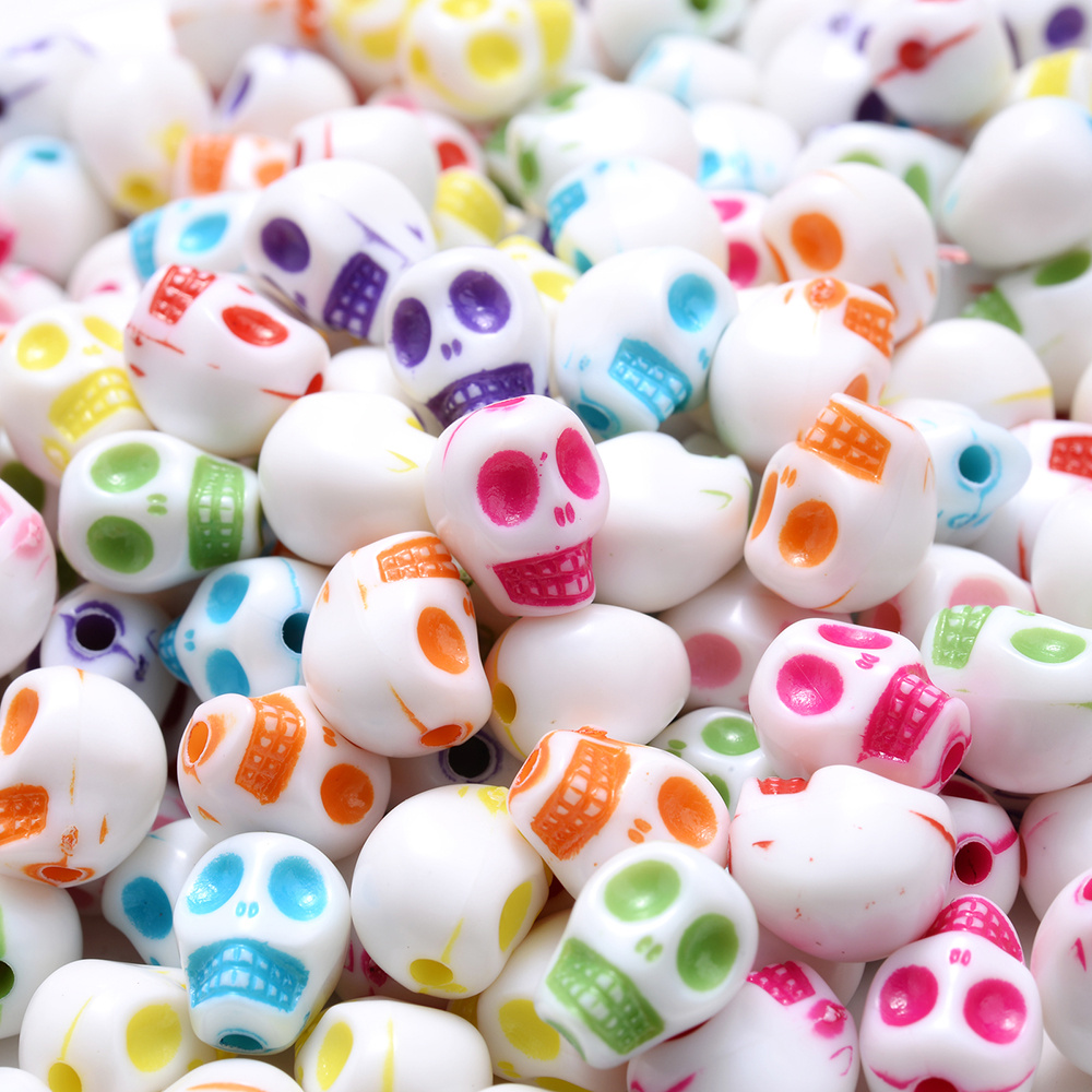 Plastic White Skull Beads, 36 beads - Pony Bead Store