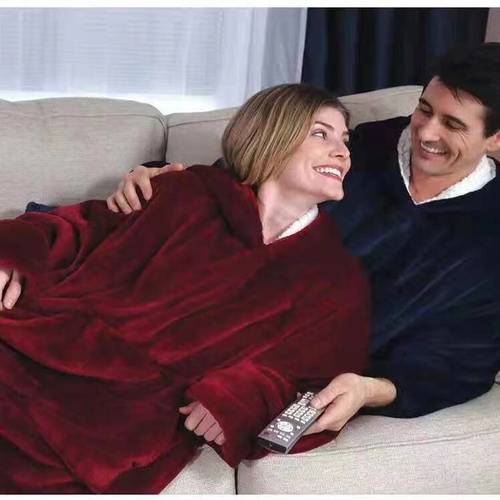 1pc Flannel Blanket With Sleeves, Winter Hoodies Sweatshirt, Women Men Pullover Giant TV Blanket, Bedding
