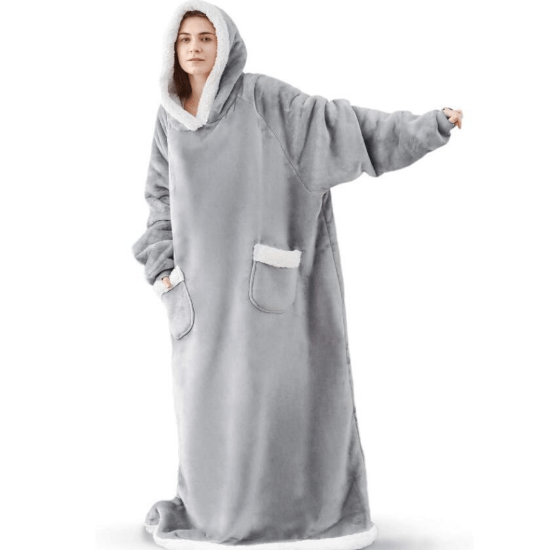 OGU' DEAL Manta de punto con capucha para mujer, sudadera de gran tamaño,  manta de TV Sherpa con mangas, talla única, Azul