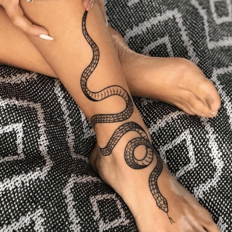 Tatuaje temporal de serpiente de tinta negra, tatuaje falso