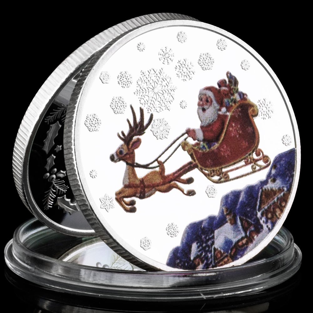 Merry Christmas Commemorative Coins Silver Plated Santa Claus Wishing ...