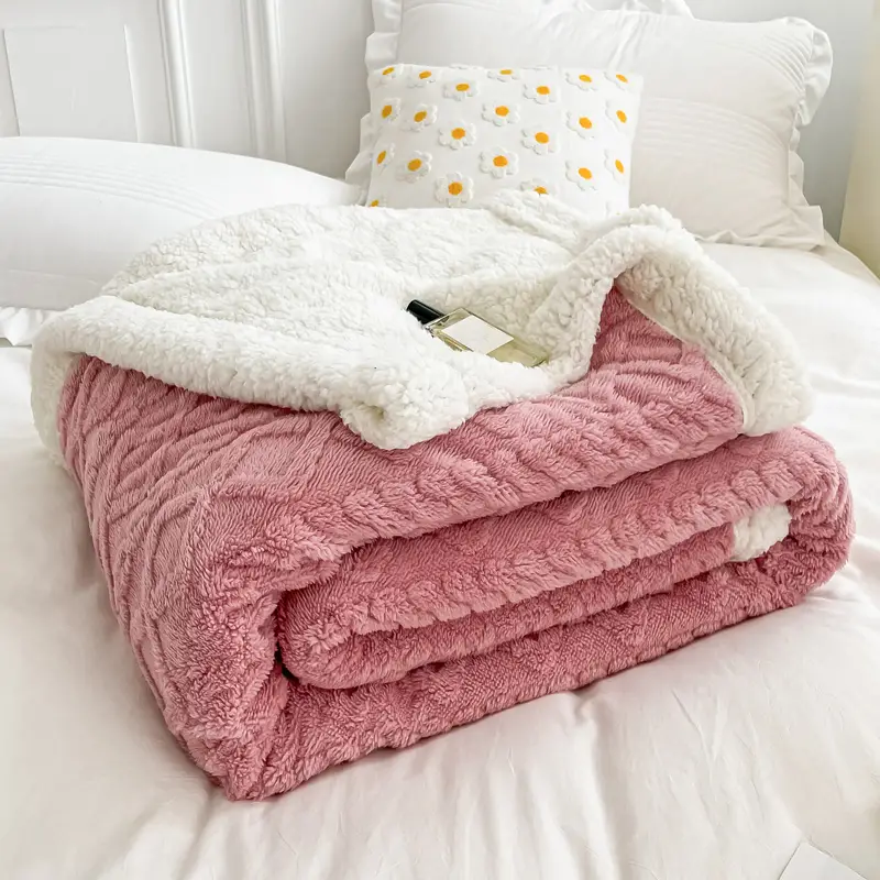 Home Thick Bed Blanket Double Sided Lamb Cashmere Fleece Plaid Blankets  Winter Warm Throw Sofa Cover - Temu