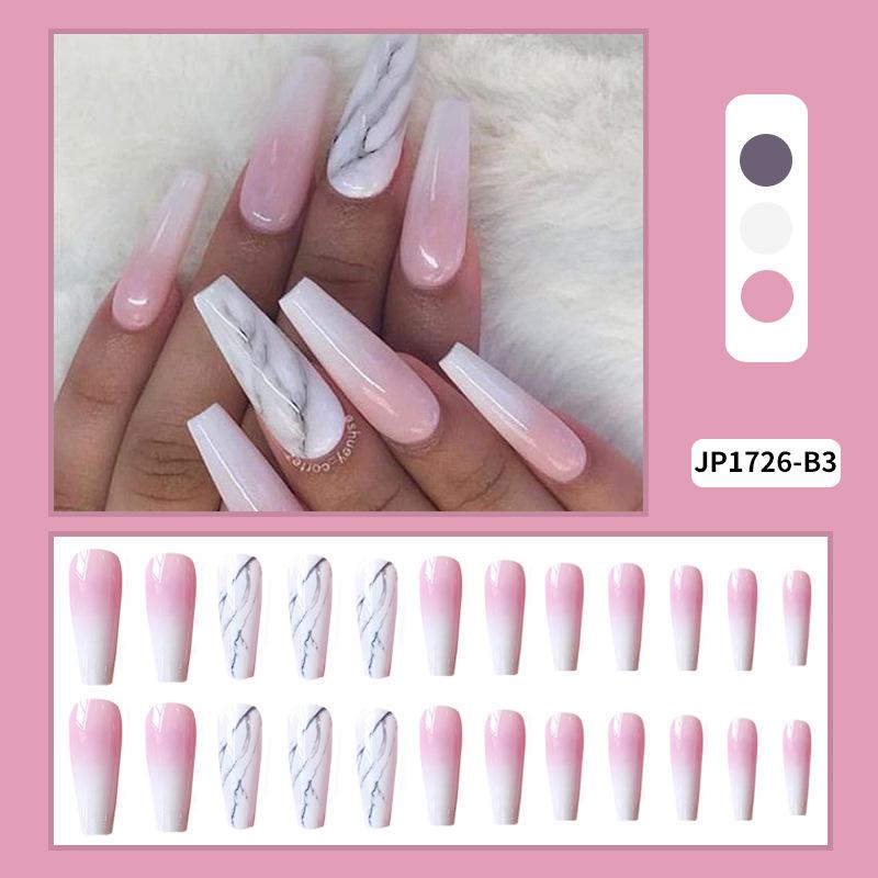 24 Pcs False Nail Marble Pattern Pink Gradient Super Long Trapezoidal Ballet Nail Finished Fake Nail Beauty Personal Care Temu