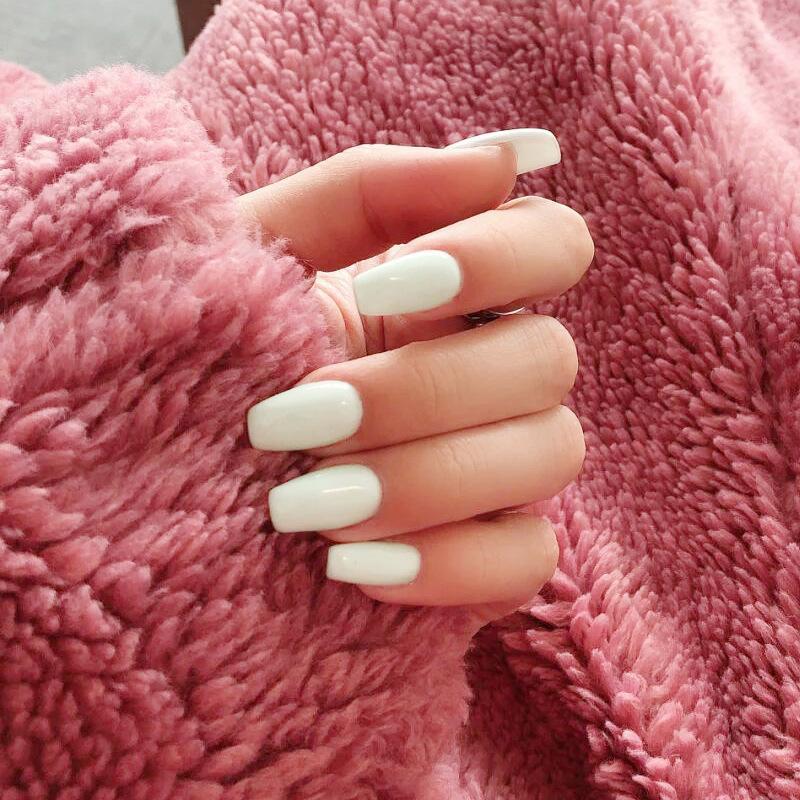 24 Pcs Solid Color Long Flat Head Fake Nails Porcelain White Wearing Nails  Finished Manicures Boxed Nail Stickers | Buy More, Save More | Temu