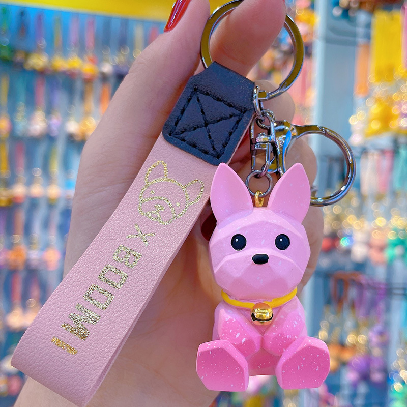 Resin French Bulldog Key Ring Cartoon Bell Dog Doll Keychain Charm