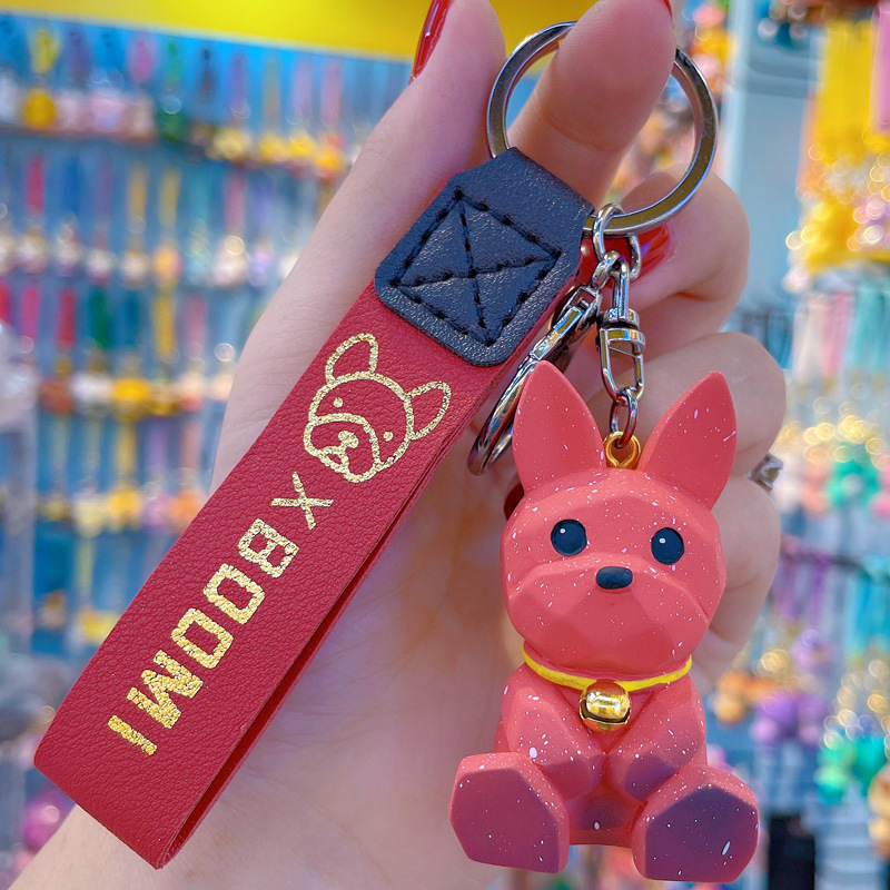 1pc Red Cartoon Lovely Resin French Bulldog Keychain