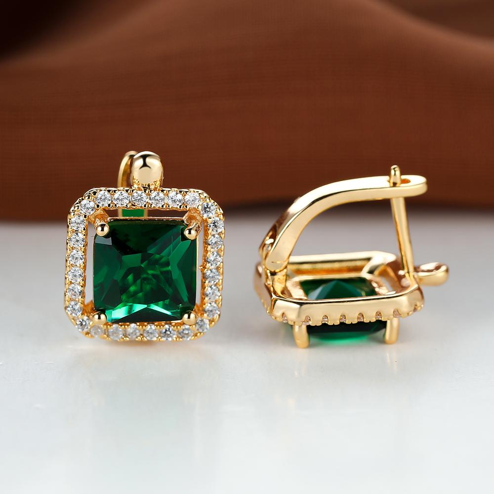 Square Cut Green Stone Drop Dangle Earrings for Women