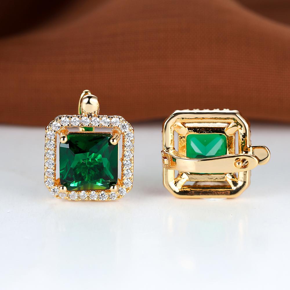 Square Cut Green Stone Drop Dangle Earrings for Women