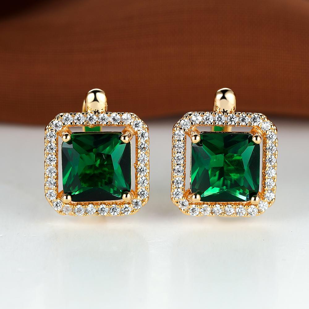 Square Cut Green Stone Drop Dangle Earrings for Women