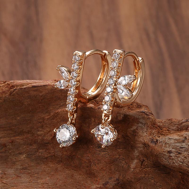 Pendientes Largos De Gota De Mariposa De Color Dorado, Pendientes Colgantes  De Gota De Piedra Blanca De Corte Redondo, Joyería De Moda Para Fiesta De  Boda, 1 Par