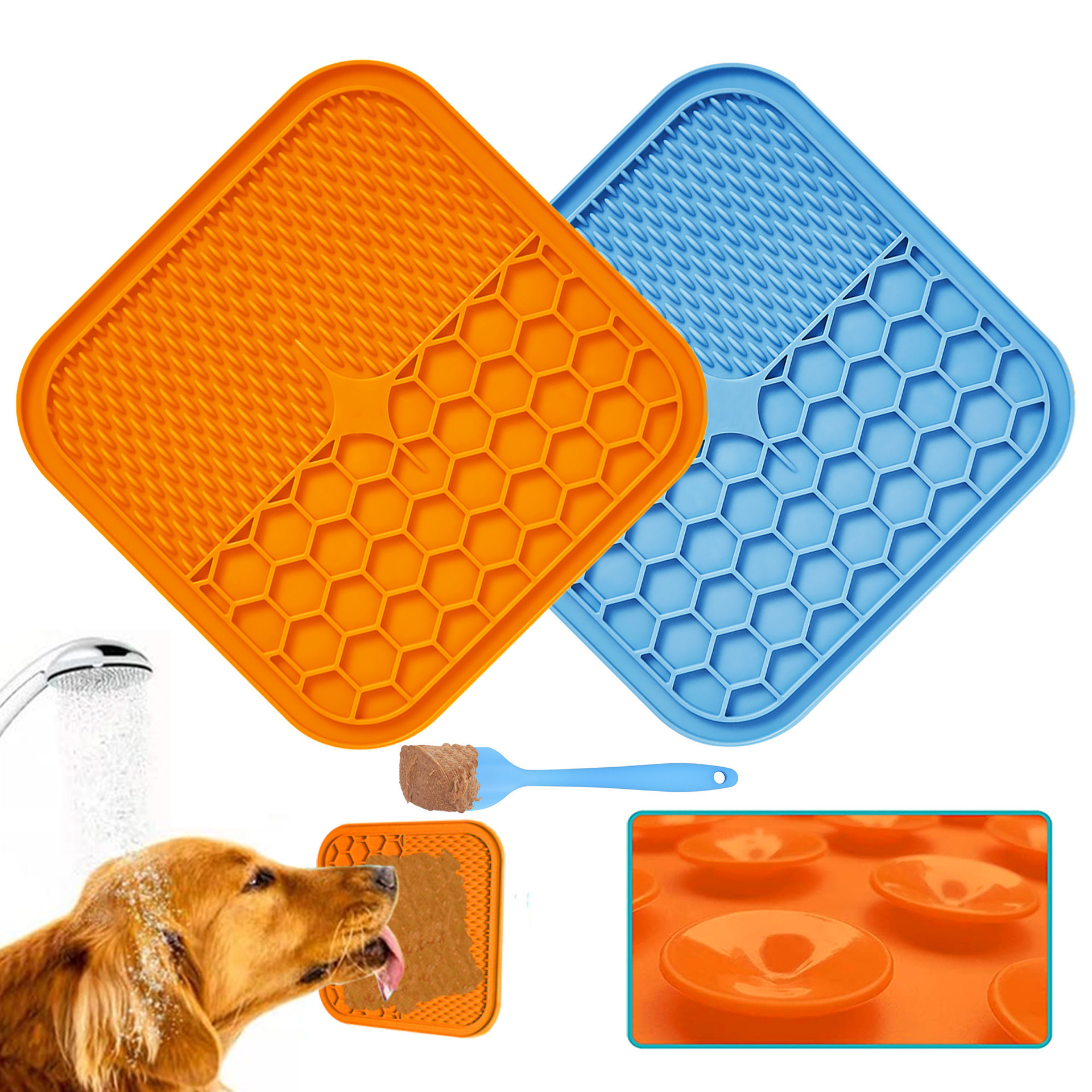 MooonGem Dog Lick Pad, Pet Bathing Grooming Distraction Wall Mounted  Silicone Slow Feeder Mat with Strong Suction, 2 Pack