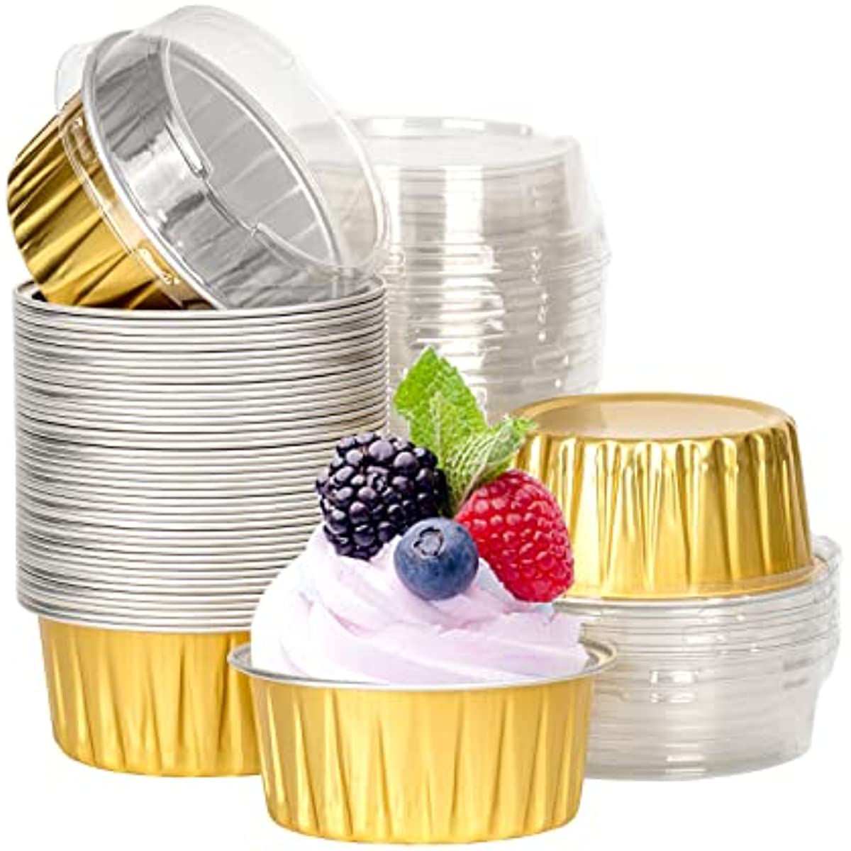100pcs 5oz Aluminum Muffin Cups with Lid, Muffin Liners Cups with